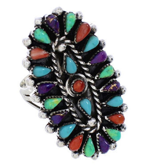 Sterling Silver Needlepoint Jewelry Multicolor Ring Size 6 YX35226